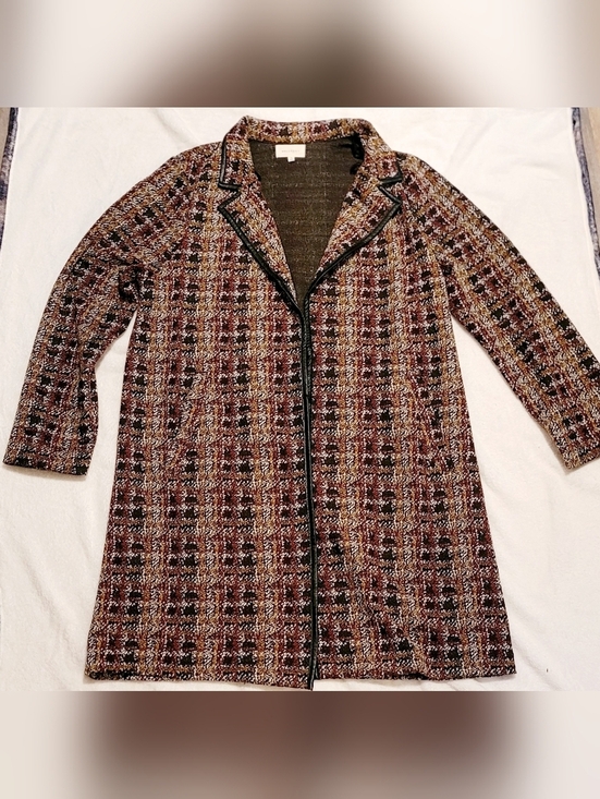 mellowday Jackets & Blazers - MellowDay Women's Long Tweed Style Jacket With Faux Leather Lining Sz XL